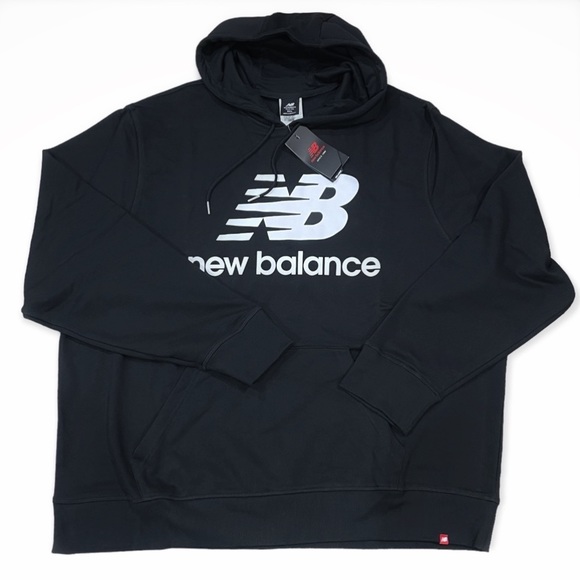 New Balance Men's Nb Essentials Stacked Logo Pullover Hoodie Black Size 3X - Picture 5 of 10